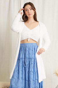 Cozy Long Fuzzy Cardigan. Color white