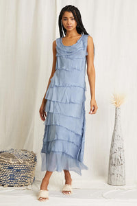 Ruffled midi dress, color blue