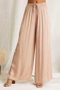 Wide legs silky pants for summer, color pink