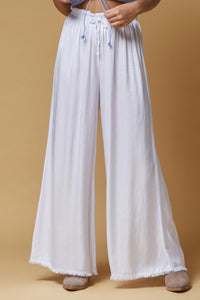 Wide legs silky pants for summer, color white