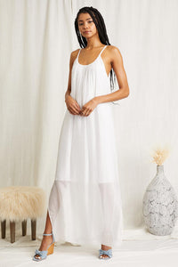 Summer maxi dress with thin straps. Color white