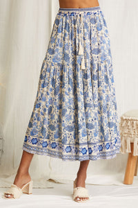 Flowy summer skirt, color floral blue