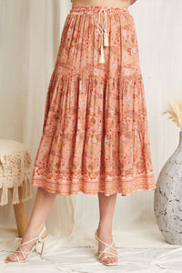 Flowy summer skirt, color floral pink